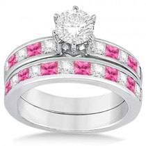 Channel Pink Sapphire & Diamond Bridal Set 14k White Gold (1.30ct)