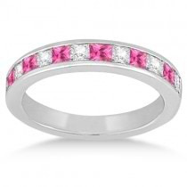 Channel Pink Sapphire & Diamond Bridal Set 14k White Gold (1.30ct)