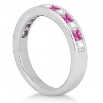 Channel Pink Sapphire & Diamond Wedding Ring 14k White Gold (0.70ct)