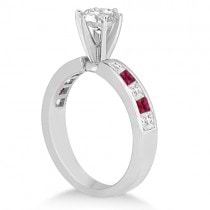 Channel Ruby & Diamond Engagement Ring 14k White Gold (0.60ct)