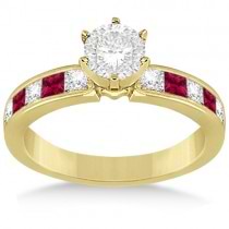 Channel Ruby & Diamond Engagement Ring 14k Yellow Gold (0.60ct)