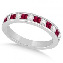 Channel Ruby & Diamond Wedding Ring 14k White Gold (0.70ct)