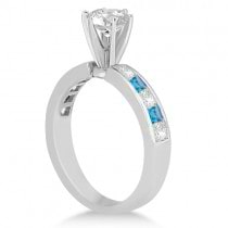 Channel Blue Topaz & Diamond Engagement Ring 18k White Gold (0.60ct)