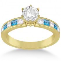 Channel Blue Topaz & Diamond Engagement Ring 18k Yellow Gold (0.60ct)