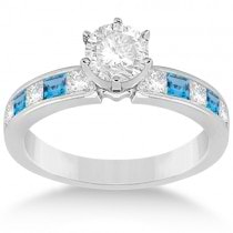 Channel Blue Topaz & Diamond Engagement Ring Palladium (0.60ct)