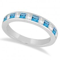 Channel Blue Topaz & Diamond Wedding Ring 18k White Gold (0.70ct)