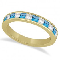 Channel Blue Topaz & Diamond Wedding Ring 18k Yellow Gold (0.70ct)