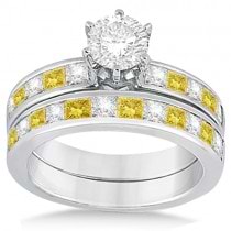 Princess Cut White & Yellow Diamond Bridal Set 18K White Gold (1.10ct)