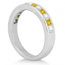 Princess Cut White & Yellow Diamond Wedding Band 14k White Gold 0.60ct