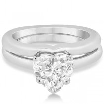 Heart Shaped Engagement Ring & Wedding Band Bridal Set 18k White Gold