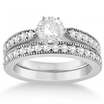 Cathedral Diamond Accented Vintage Bridal Set in 14k W. Gold (0.62ct)