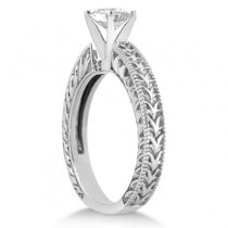 Antique Engraved Solitaire Engagement Ring Setting 18k White Gold