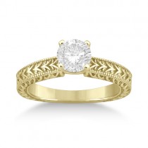 Antique Engraved Solitaire Engagement Ring Setting 18k Yellow Gold