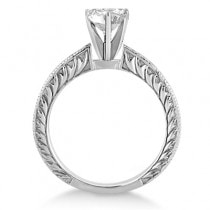 Antique Engraved Solitaire Engagement Ring Setting Platinum