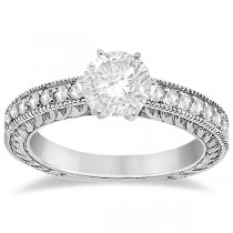 Vintage Style Diamond Filigree Engagement Ring 18k White Gold (0.16ct)
