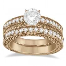 Vintage Filigree Diamond Engagement Bridal Set 14k Rose Gold (0.35ct)