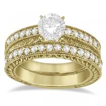 Vintage Filigree Diamond Engagement Bridal Set 18k Yellow Gold (0.35ct)