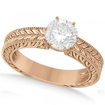 Vintage Carved Filigree Solitaire Engagement Ring in 14k Rose Gold