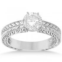 Vintage Carved Filigree Solitaire Engagement Ring in 14k White Gold