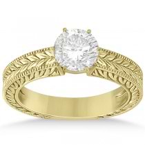 Vintage Carved Filigree Solitaire Engagement Ring in 14k Yellow Gold