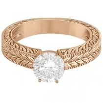 Vintage Carved Filigree Solitaire Engagement Ring in 18k Rose Gold