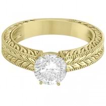 Vintage Carved Filigree Solitaire Engagement Ring in 18k Yellow Gold