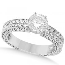 Vintage Carved Filigree Solitaire Engagement Ring in Platinum