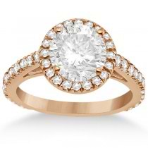 Diamond Bridal Halo Engagement Ring & Eternity Band 18K Rose Gold (1.30ct)