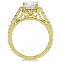 Halo Cushion Diamond Engagement Ring Bridal Set 14k Yellow Gold (1.07ct)