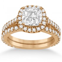 Halo Cushion Diamond Engagement Ring Bridal Set 18k Rose Gold (1.07ct)