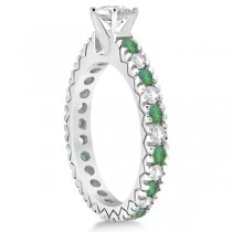 Diamond & Emerald Pave Eternity Engagement Ring 14k White Gold (0.40ct)