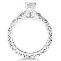 Diamond & Emerald Pave Eternity Engagement Ring 14k White Gold (0.40ct)