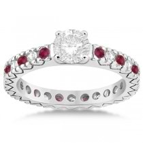 Diamond & Ruby Pave Eternity Engagement Ring 14k White Gold (0.40ct)