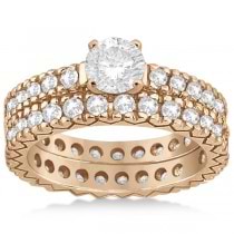 Diamond Eternity Bridal Ring Engagement Set in 14k Rose Gold 0.95ctw