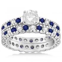 Diamond & Blue Sapphire Pave Eternity Bridal Set 14k White Gold (0.85ct)