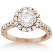 Round Pave Halo Diamond Engagement Ring Setting 14K Rose Gold (0.74ct)