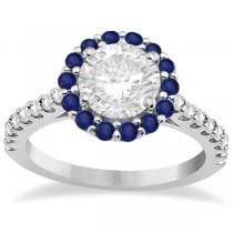 Halo Diamond & Blue Sapphire Engagement Ring 14K White Gold (0.74ct)