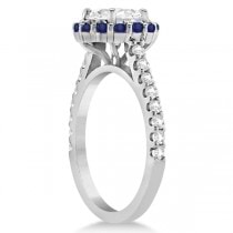 Halo Diamond & Blue Sapphire Engagement Ring 18K White Gold (0.74ct)