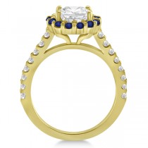 Halo Diamond & Blue Sapphire Engagement Ring 18K Yellow Gold (0.74ct)