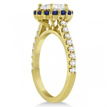 Halo Diamond & Blue Sapphire Ring Bridal Set 14K Yellow Gold (1.12ct)