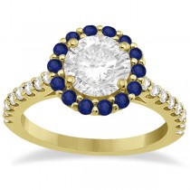 Halo Diamond & Blue Sapphire Ring Bridal Set 18K Yellow Gold (1.12ct)