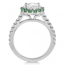 Round Halo Diamond and Emerald Engagement Ring 14K White Gold (0.74ct)