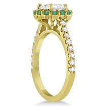Round Halo Diamond and Emerald Engagement Ring 18K Yellow Gold (0.74ct)