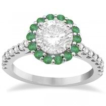 Round Halo Diamond and Emerald Engagement Ring Palladium (0.74ct)