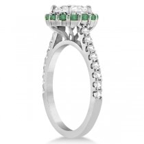 Halo Diamond & Emerald Bridal Engagement Ring Set 14K White Gold (1.12ct)