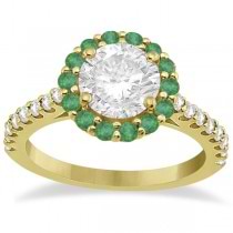 Halo Diamond & Emerald Bridal Engagement Ring Set 18K Yellow Gold (1.12ct)