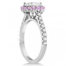 Halo Diamond & Pink Sapphire Engagement Ring 14K White Gold (0.74ct)