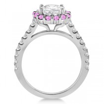 Halo Diamond & Pink Sapphire Engagement Ring 18K White Gold (0.74ct)