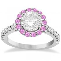 Halo Diamond & Pink Sapphire Bridal Ring Set 18K White Gold (1.12ct)