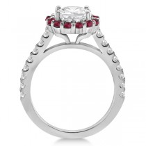 Round Halo Diamond & Ruby Engagement Ring 14K White Gold (1.16ct)